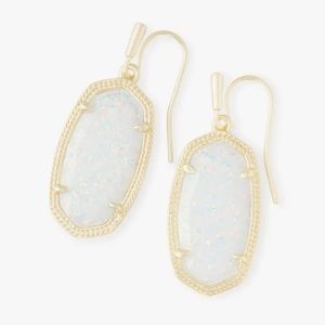 Kendra Scott Lee Gold Drop Earrings in White Kyocera Opal - Like New Worn Once!